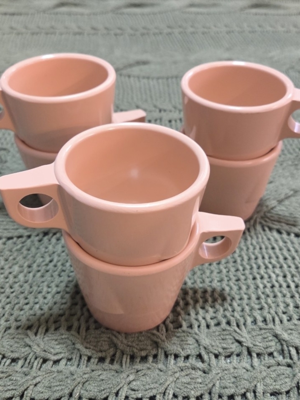 Dallas Ware Vintage Tan Melamine Coffee Mugs Cups Set of 6 Stackable